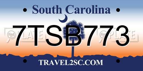 7TSB773 South Carolina License Plate