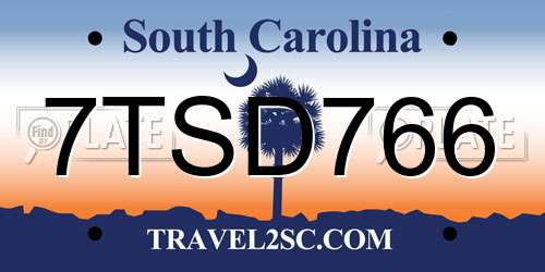 7TSD766 South Carolina License Plate