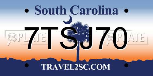 7TSJ70 South Carolina License Plate