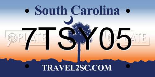 7TSY05 South Carolina License Plate
