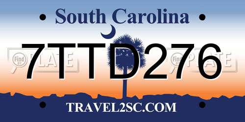 7TTD276 South Carolina License Plate