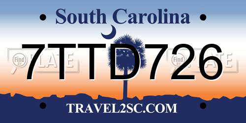 7TTD726 South Carolina License Plate