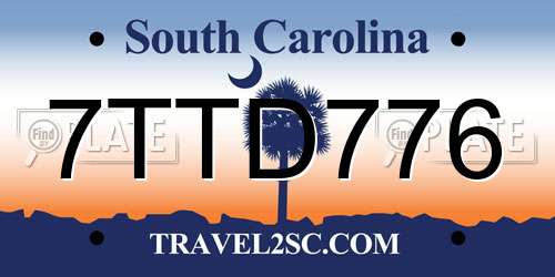 7TTD776 South Carolina License Plate
