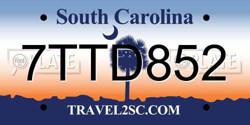 7TTD852 South Carolina License Plate