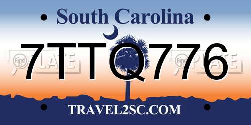 7TTQ776 South Carolina License Plate