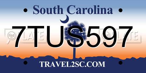 7TUS597 South Carolina License Plate