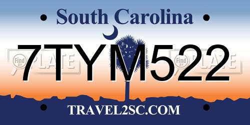 7TYM522 South Carolina License Plate
