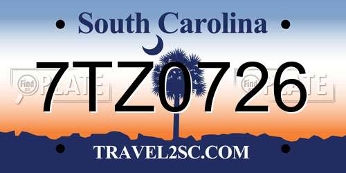 7TZ0726 South Carolina License Plate
