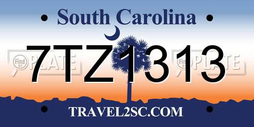 7TZ1313 South Carolina License Plate