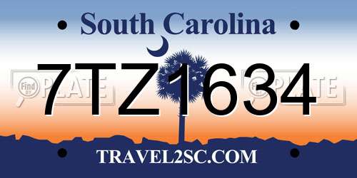 7TZ1634 South Carolina License Plate