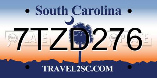 7TZD276 South Carolina License Plate