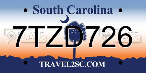 7TZD726 South Carolina License Plate