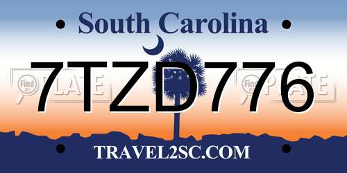 7TZD776 South Carolina License Plate