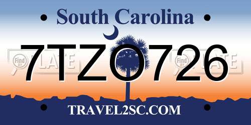 7TZO726 South Carolina License Plate