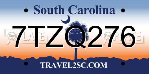 7TZQ276 South Carolina License Plate