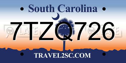 7TZQ726 South Carolina License Plate