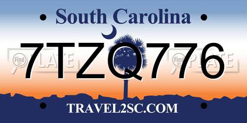 7TZQ776 South Carolina License Plate