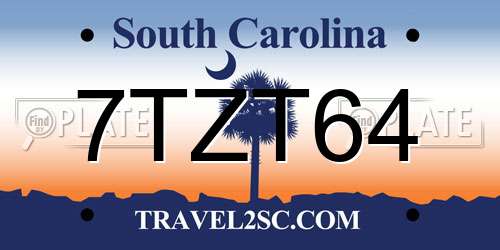 7TZT64 South Carolina License Plate