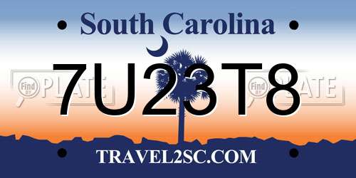 7U23T8 South Carolina License Plate