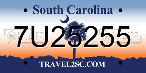 7U25255 South Carolina License Plate
