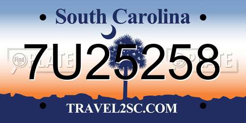 7U25258 South Carolina License Plate