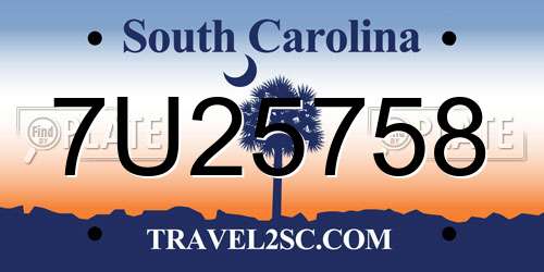 7U25758 South Carolina License Plate