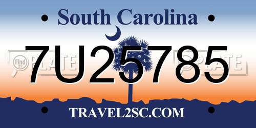 7U25785 South Carolina License Plate