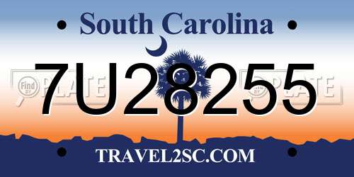 7U28255 South Carolina License Plate