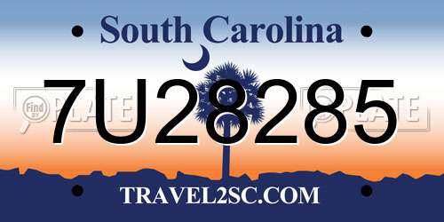 7U28285 South Carolina License Plate
