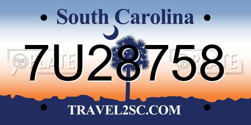 7U28758 South Carolina License Plate