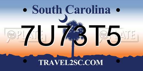 7U73T5 South Carolina License Plate