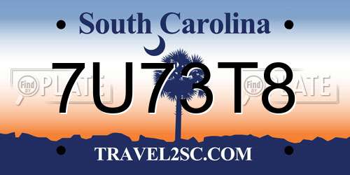 7U73T8 South Carolina License Plate