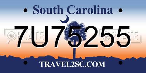 7U75255 South Carolina License Plate