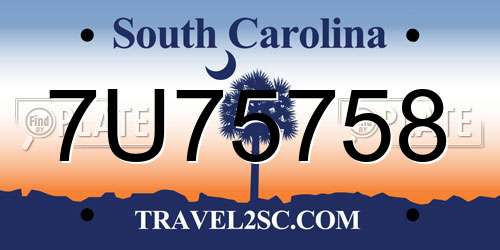 7U75758 South Carolina License Plate