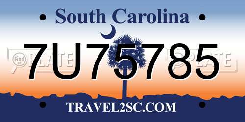 7U75785 South Carolina License Plate