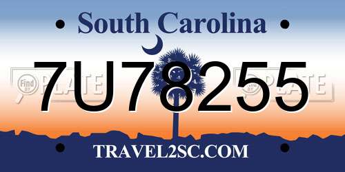 7U78255 South Carolina License Plate