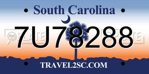 7U78288 South Carolina License Plate