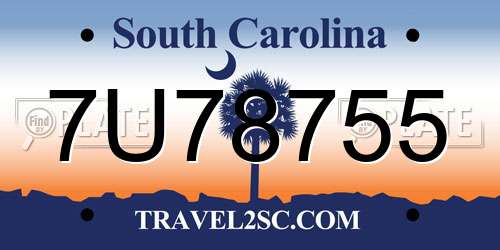 7U78755 South Carolina License Plate