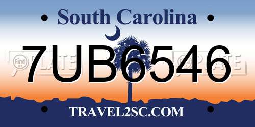 7UB6546 South Carolina License Plate