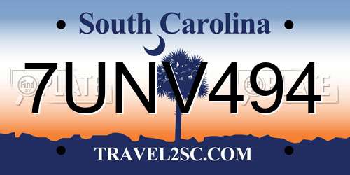 7UNV494 South Carolina License Plate