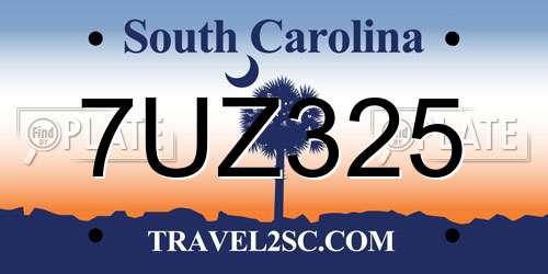 7UZ325 South Carolina License Plate