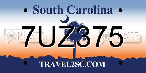 7UZ375 South Carolina License Plate