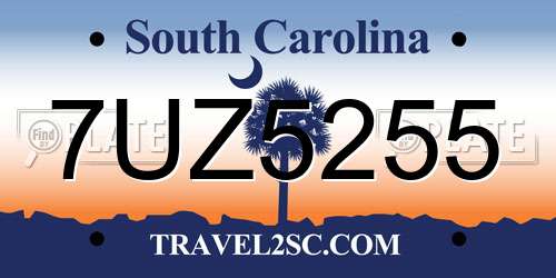 7UZ5255 South Carolina License Plate