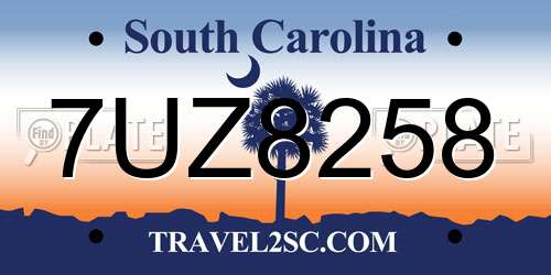 7UZ8258 South Carolina License Plate