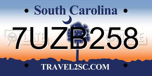 7UZB258 South Carolina License Plate