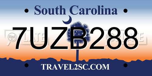 7UZB288 South Carolina License Plate
