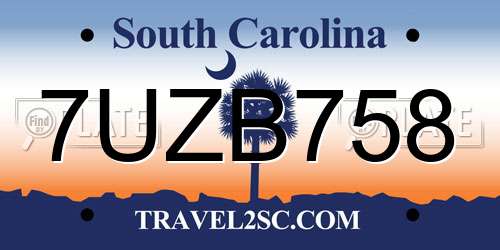 7UZB758 South Carolina License Plate