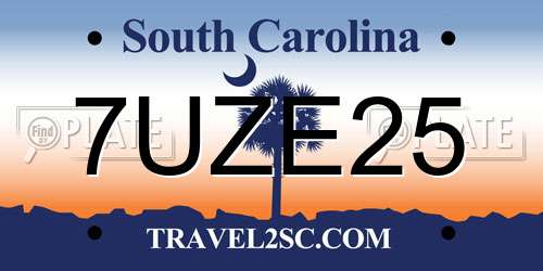 7UZE25 South Carolina License Plate