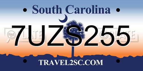 7UZS255 South Carolina License Plate
