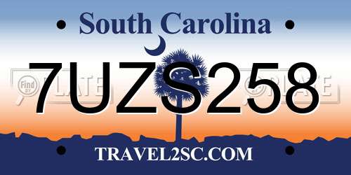 7UZS258 South Carolina License Plate